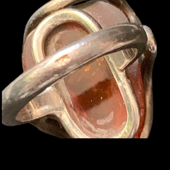 Vintage Sterling Silver Handmade Retro Modern Wrap Large Amber - Picture 7 of 7